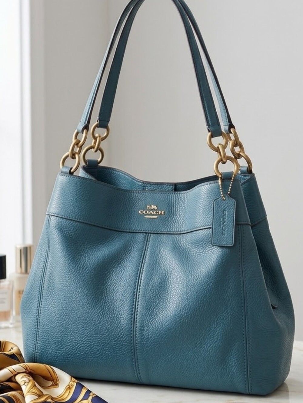 Coach Lexy Pebbled Leather Shoulder Bag in Teal